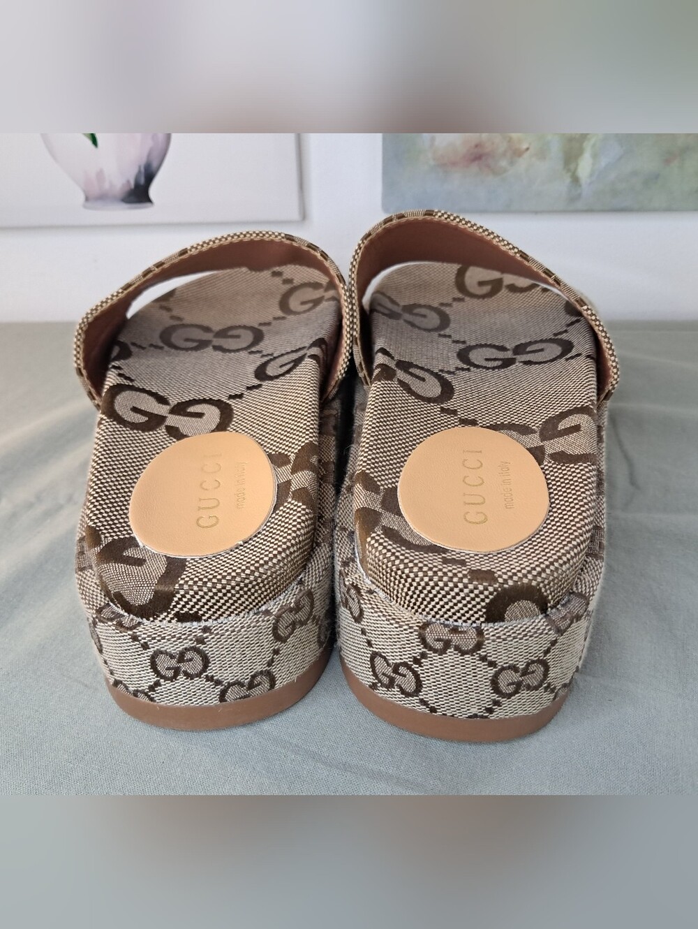 Gucci Angeline GG Platform Women's Slide Sandals US 9 EU 39 Beige/Tan - Picture 7 of 8